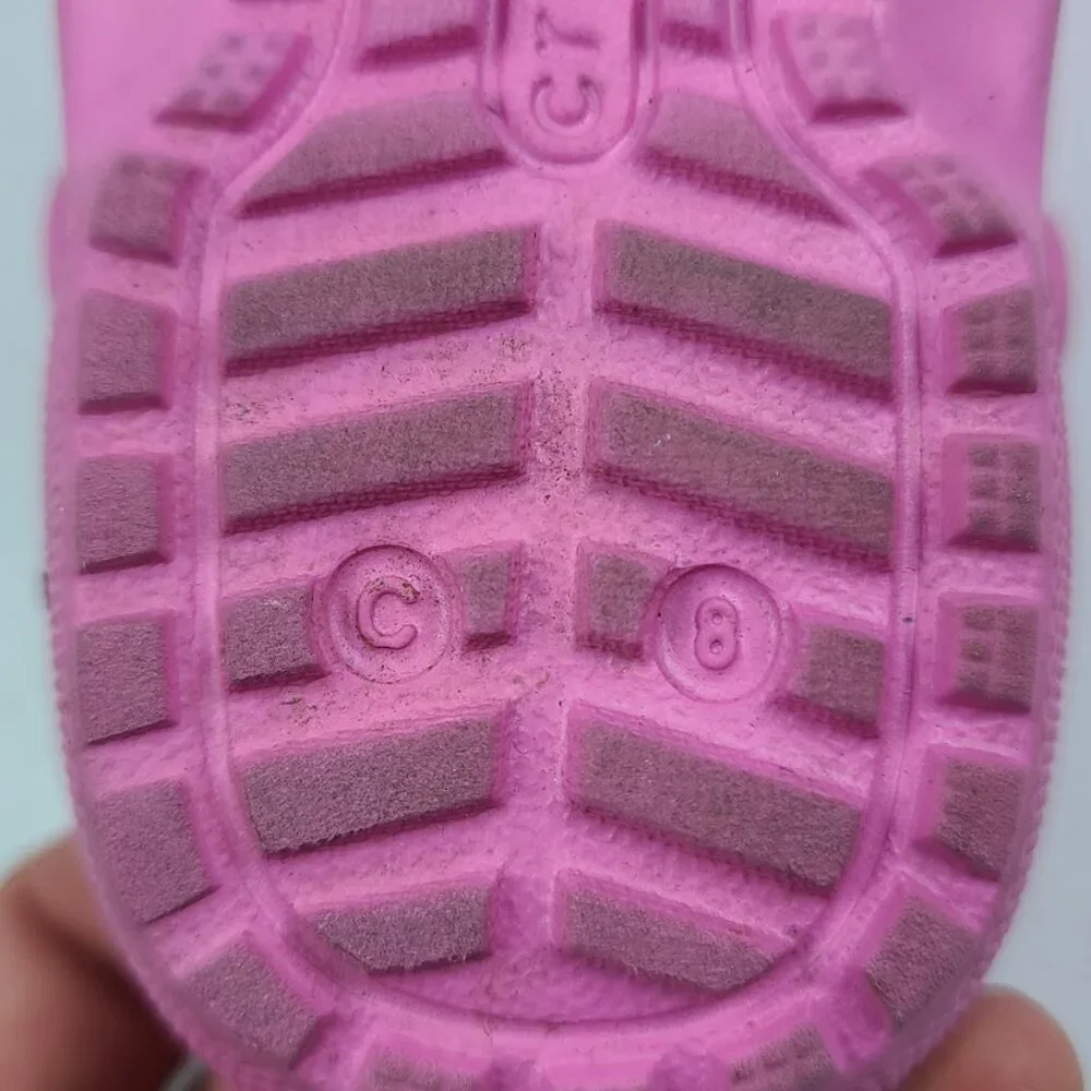 Crocs Girl's Pink Classic Lined Adjustable Slip-On Casual Clogs‎ Size US 8